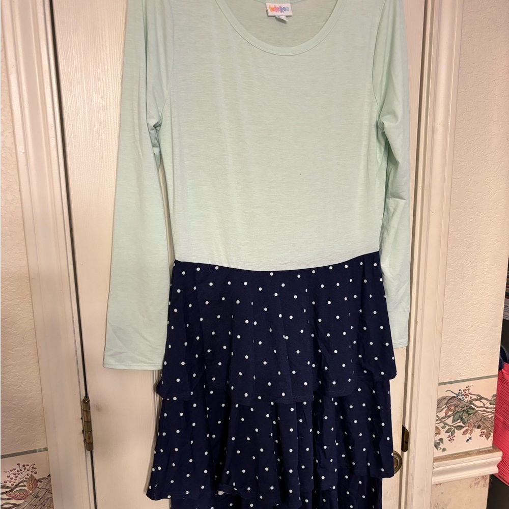 LuLaRoe Green and Blue Tiered Ruffled Midi Dress